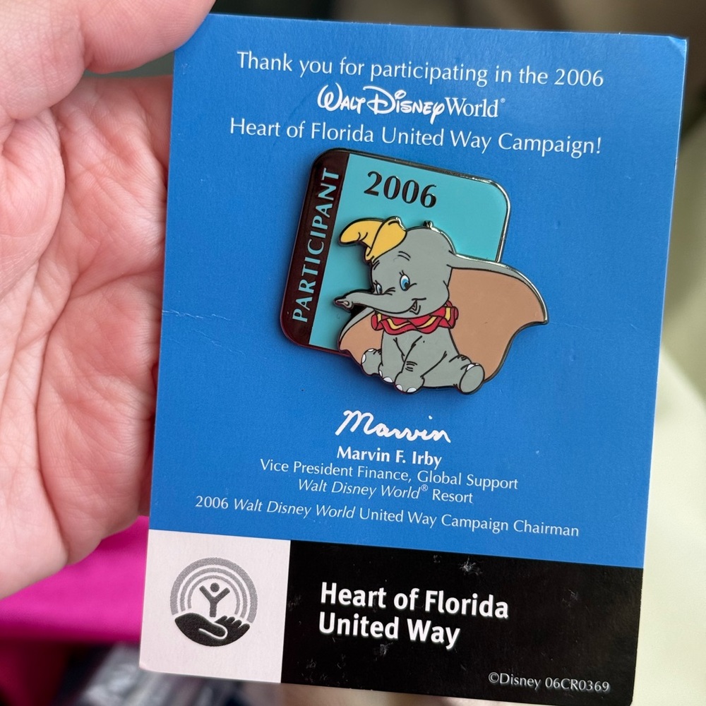 Walt Disney World Heart of Florida United Way Dumbo 2006 Participant Pin